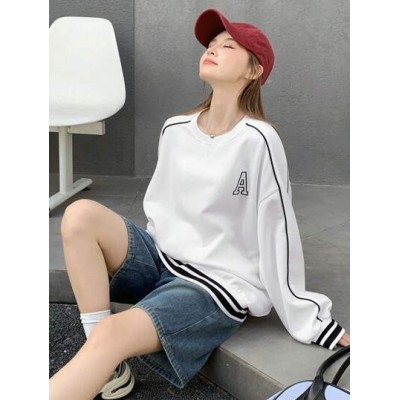 Women.s Round Neck Spliced Drop Shoulder Sweatshirt - Choose Your Size