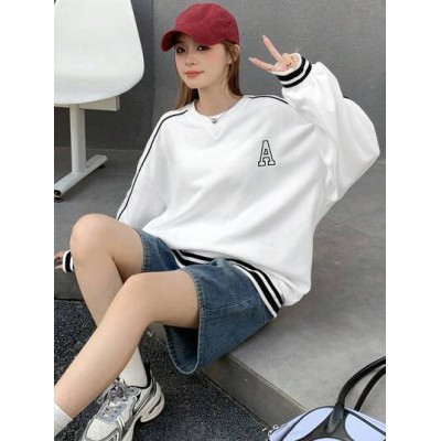 Women.s Round Neck Spliced Drop Shoulder Sweatshirt - Choose Your Size