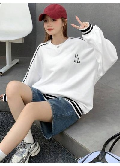 Women.s Round Neck Spliced Drop Shoulder Sweatshirt - Choose Your Size