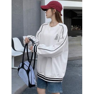 Women.s Round Neck Spliced Drop Shoulder Sweatshirt - Choose Your Size