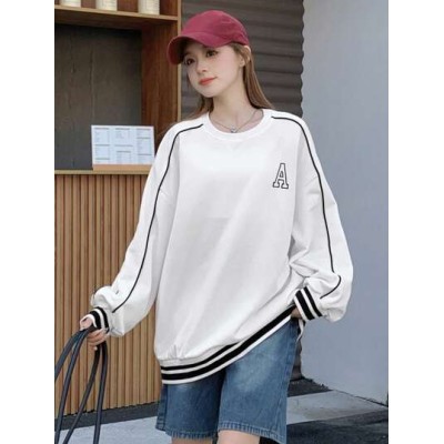 Women.s Round Neck Spliced Drop Shoulder Sweatshirt - Choose Your Size