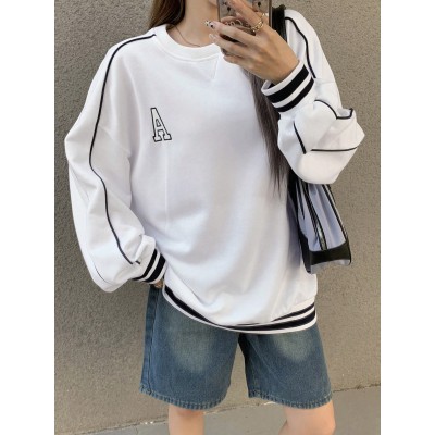 Women.s Round Neck Spliced Drop Shoulder Sweatshirt - Choose Your Size