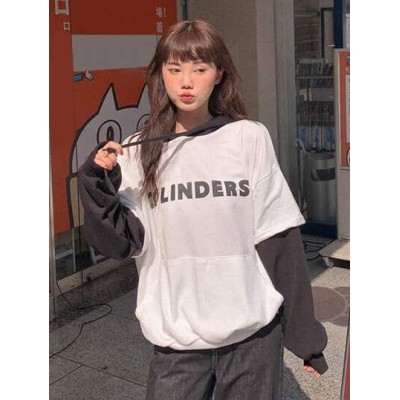 Letter Graphic Drop Shoulder Drawstring Hoodie - Choose Your Size