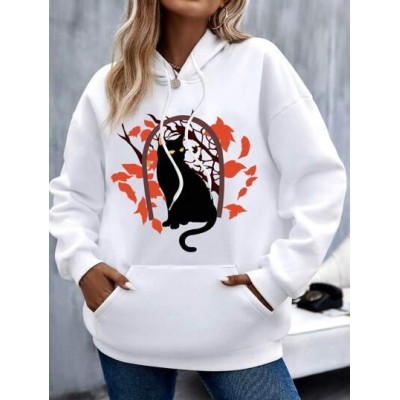 EZwear Women.s Round Neck Cat Printed Long Sleeve Sweatshirt - Choose Your Size