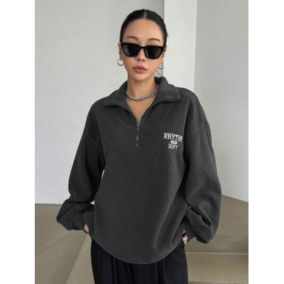 Letter Graphic Quarter Zip Drop Shoulder Sweatshirt - Choose Your Size