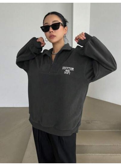 Letter Graphic Quarter Zip Drop Shoulder Sweatshirt - Choose Your Size