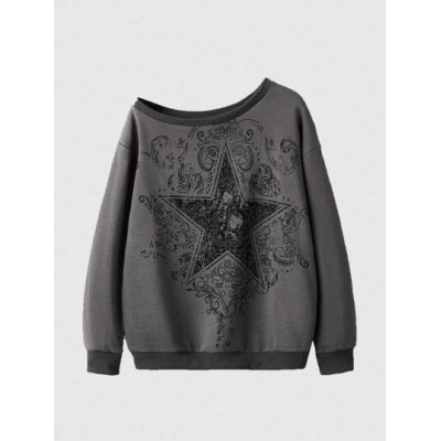 Fairycore Star Print Contrast Binding Sweatshirt - Choose Your Size