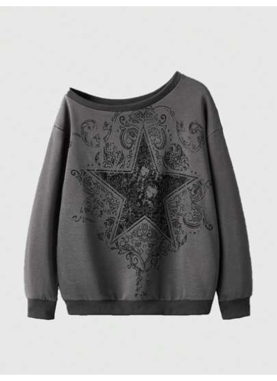 Fairycore Star Print Contrast Binding Sweatshirt - Choose Your Size