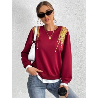 Essnce Women.s Pearl Beaded Drop Shoulder Sweatshirt - Choose Your Size