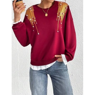 Essnce Women.s Pearl Beaded Drop Shoulder Sweatshirt - Choose Your Size