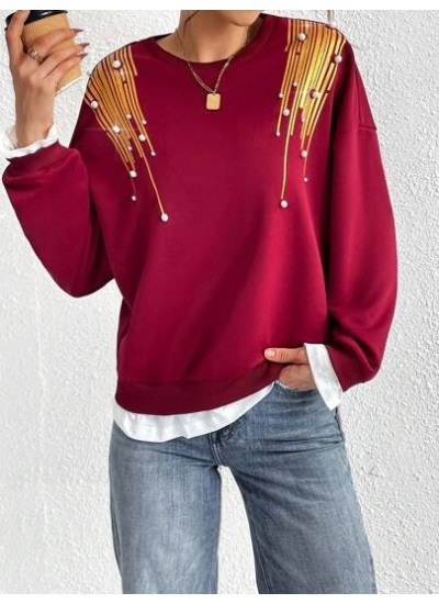 Essnce Women.s Pearl Beaded Drop Shoulder Sweatshirt - Choose Your Size