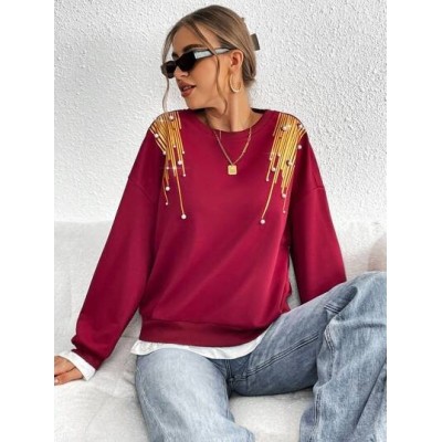 Essnce Women.s Pearl Beaded Drop Shoulder Sweatshirt - Choose Your Size