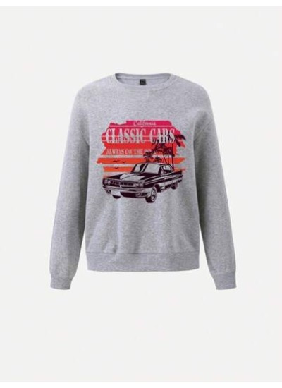 EZwear Car & Letter Graphic Drop Shoulder Sweatshirt - Choose Your Size