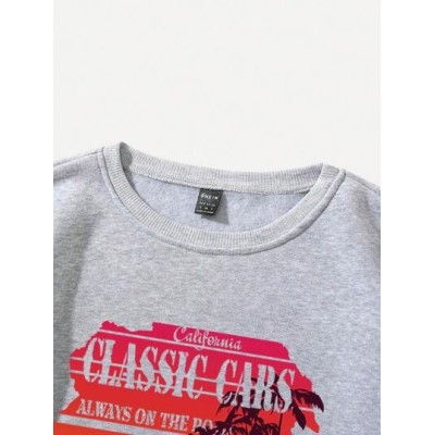 EZwear Car & Letter Graphic Drop Shoulder Sweatshirt - Choose Your Size