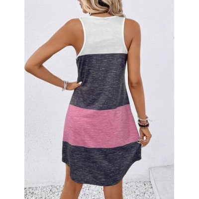 LUNE Coconut Tree & Letter Graphic Colorblock Tank Dress - Choose Your Size