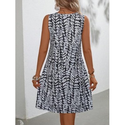 LUNE Allover Print Keyhole Neckline Dress - Choose Your Size