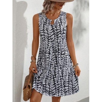 LUNE Allover Print Keyhole Neckline Dress - Choose Your Size