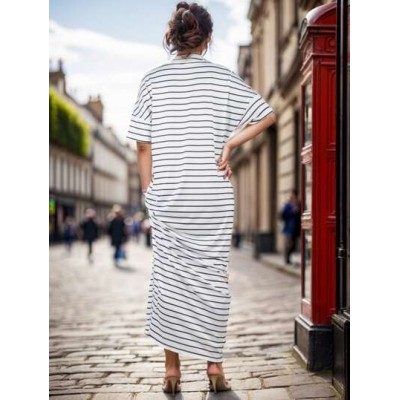 LUNE Striped Maxi Dress With Diagonal Pocket - Choose Your Size