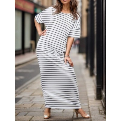 LUNE Striped Maxi Dress With Diagonal Pocket - Choose Your Size