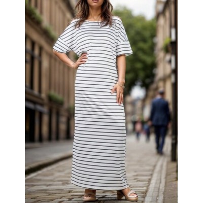 LUNE Striped Maxi Dress With Diagonal Pocket - Choose Your Size