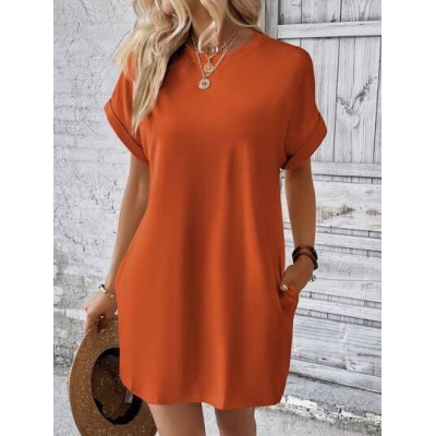 LUNE Solid Batwing Sleeve Hidden Pocket Tee Dress - Choose Your Size