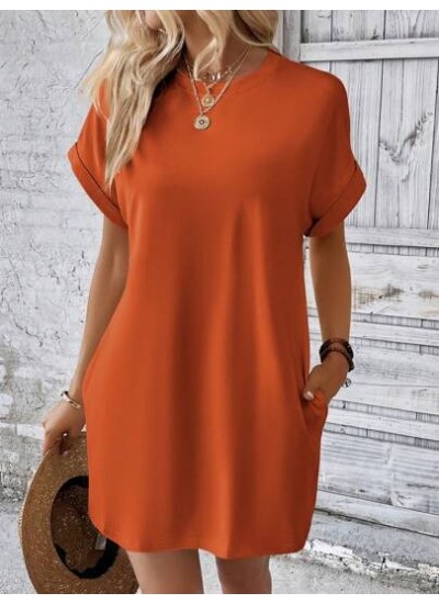 LUNE Solid Batwing Sleeve Hidden Pocket Tee Dress - Choose Your Size