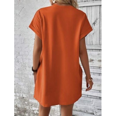 LUNE Solid Batwing Sleeve Hidden Pocket Tee Dress - Choose Your Size