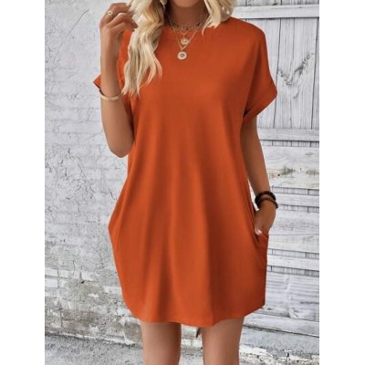 LUNE Solid Batwing Sleeve Hidden Pocket Tee Dress - Choose Your Size