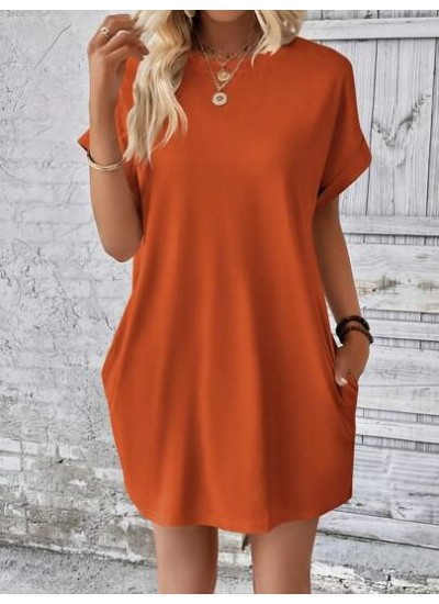 LUNE Solid Batwing Sleeve Hidden Pocket Tee Dress - Choose Your Size