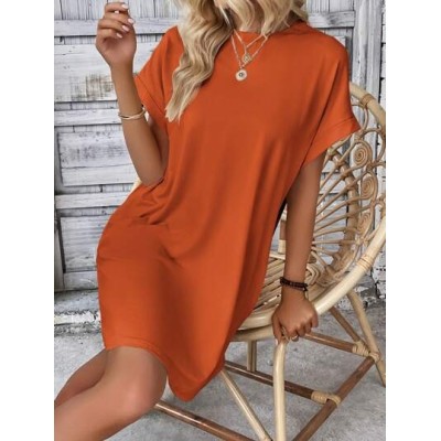 LUNE Solid Batwing Sleeve Hidden Pocket Tee Dress - Choose Your Size