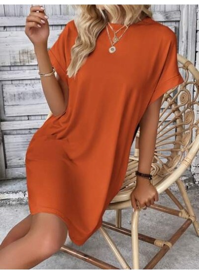 LUNE Solid Batwing Sleeve Hidden Pocket Tee Dress - Choose Your Size