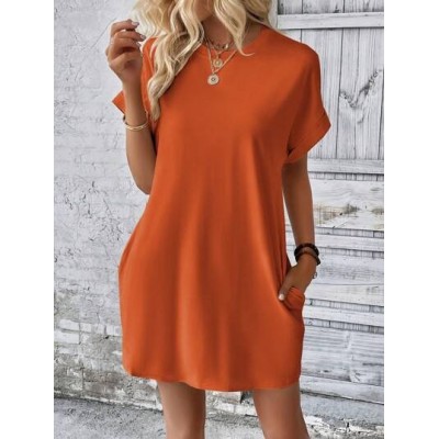 LUNE Solid Batwing Sleeve Hidden Pocket Tee Dress - Choose Your Size