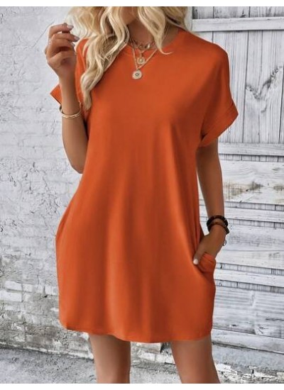 LUNE Solid Batwing Sleeve Hidden Pocket Tee Dress - Choose Your Size