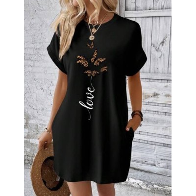 LUNE Butterfly & Letter Graphic Batwing Sleeve Tee Dress - Choose Your Size