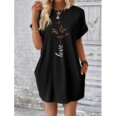 LUNE Butterfly & Letter Graphic Batwing Sleeve Tee Dress - Choose Your Size