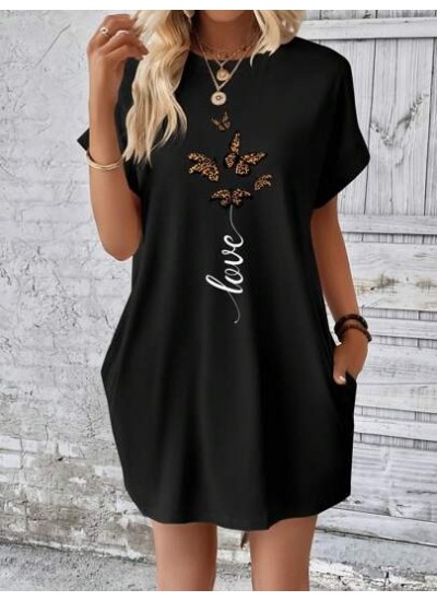 LUNE Butterfly & Letter Graphic Batwing Sleeve Tee Dress - Choose Your Size