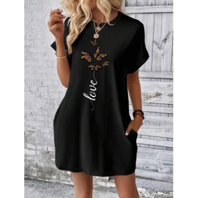 LUNE Butterfly & Letter Graphic Batwing Sleeve Tee Dress - Choose Your Size