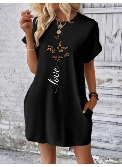 LUNE Butterfly & Letter Graphic Batwing Sleeve Tee Dress - Choose Your Size