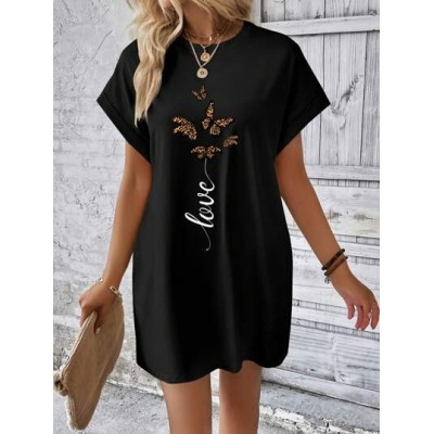 LUNE Butterfly & Letter Graphic Batwing Sleeve Tee Dress - Choose Your Size