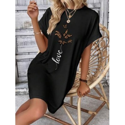 LUNE Butterfly & Letter Graphic Batwing Sleeve Tee Dress - Choose Your Size