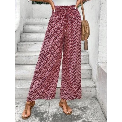 Frenchy Allover Print Knot Waist Tulip Hem Wide Leg Baggy Cross Over Pants - Ch