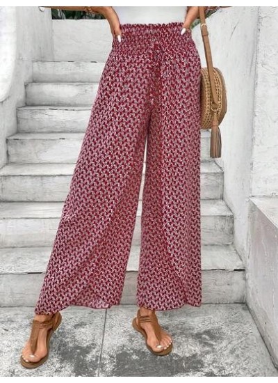 Frenchy Allover Print Knot Waist Tulip Hem Wide Leg Baggy Cross Over Pants - Ch