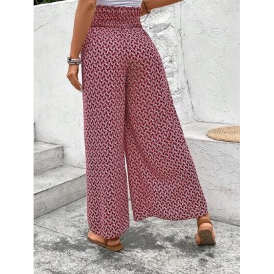 Frenchy Allover Print Knot Waist Tulip Hem Wide Leg Baggy Cross Over Pants - Ch