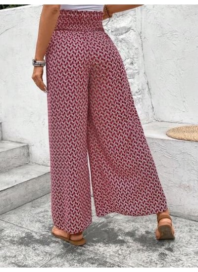 Frenchy Allover Print Knot Waist Tulip Hem Wide Leg Baggy Cross Over Pants - Ch