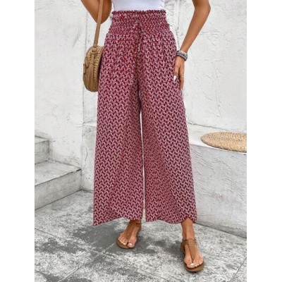 Frenchy Allover Print Knot Waist Tulip Hem Wide Leg Baggy Cross Over Pants - Ch