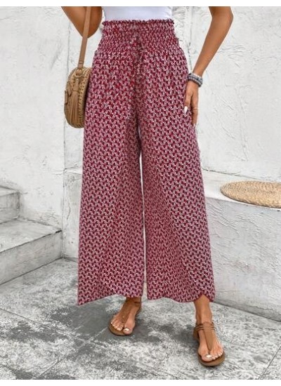 Frenchy Allover Print Knot Waist Tulip Hem Wide Leg Baggy Cross Over Pants - Ch