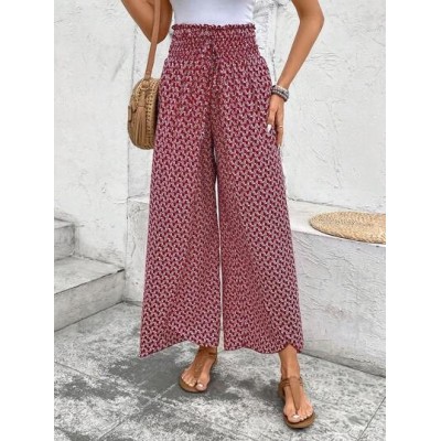 Frenchy Allover Print Knot Waist Tulip Hem Wide Leg Baggy Cross Over Pants - Ch