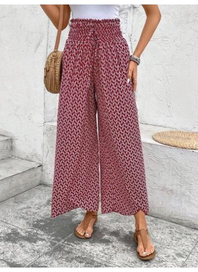 Frenchy Allover Print Knot Waist Tulip Hem Wide Leg Baggy Cross Over Pants - Ch