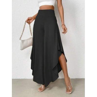 Essnce High Waist Asymmetrical Hem Wide Leg Pants - Choose Your Size