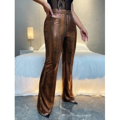 BAE Crocodile Print High Waist Straight Leg PU Leather Pants - Choose Your Size